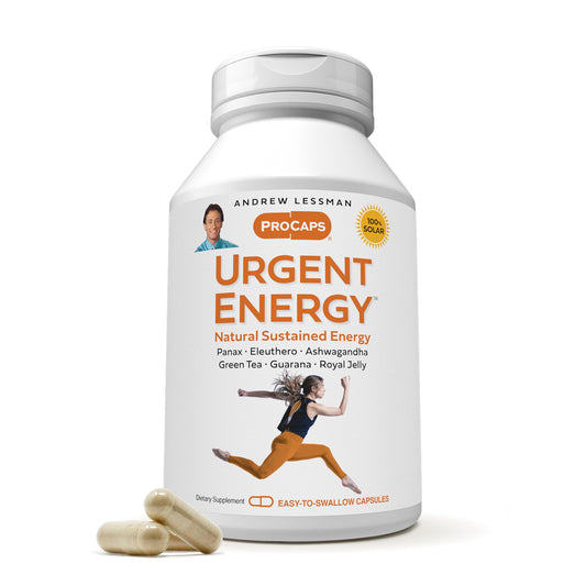ANDREW LESSMAN Urgent Energy 60 Capsules - Provides a Safe, Healthy Means of Enhancing Energy Levels and Feelings of Well-Being, Green Tea, Guarana, Ginseng, Royal Jelly, Ashwagandha, B-Complex