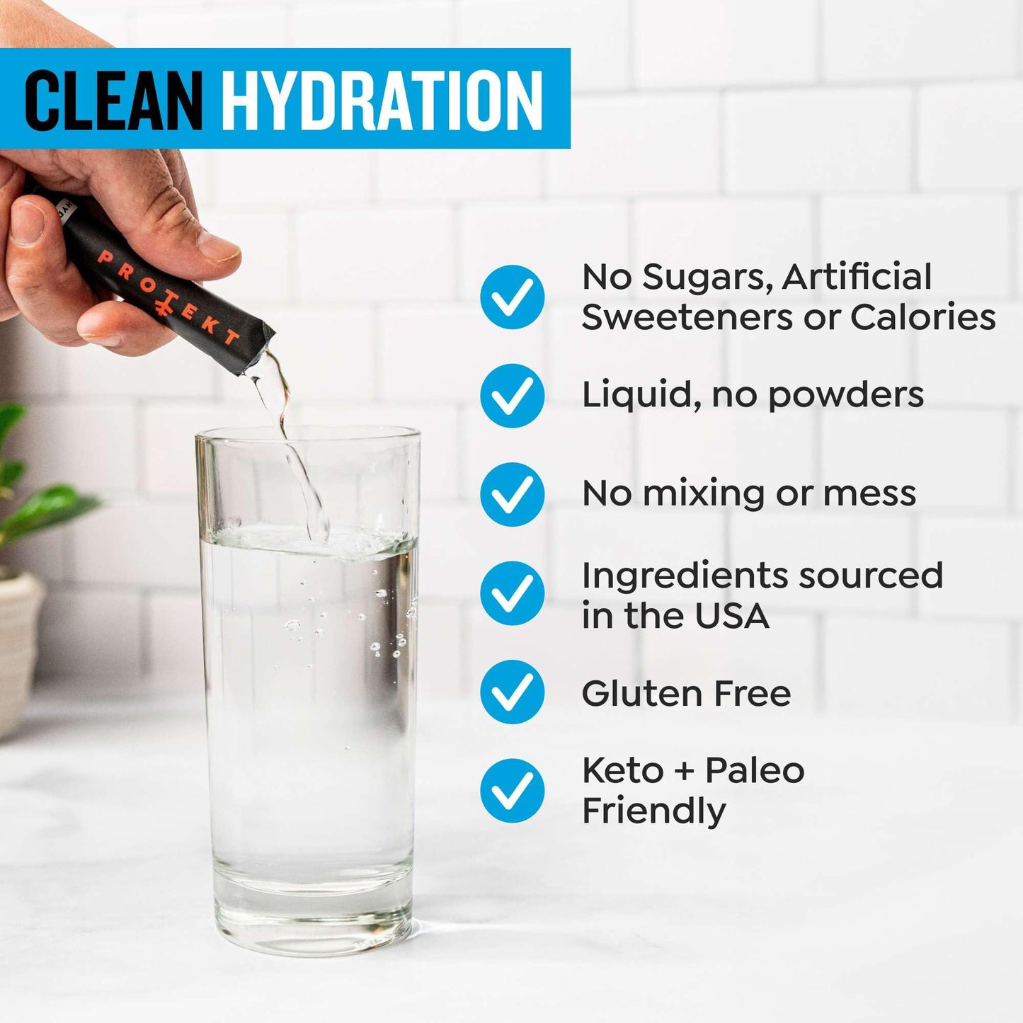 PROTEKT Electrolyte Packets for Recovery & Hydration | Organic & Sugar-Free Electrolytes Drinks | Works Faster Than Powder Drink | On-The-Go Liquid Hydration Drink | Watermelon, 10 Pack