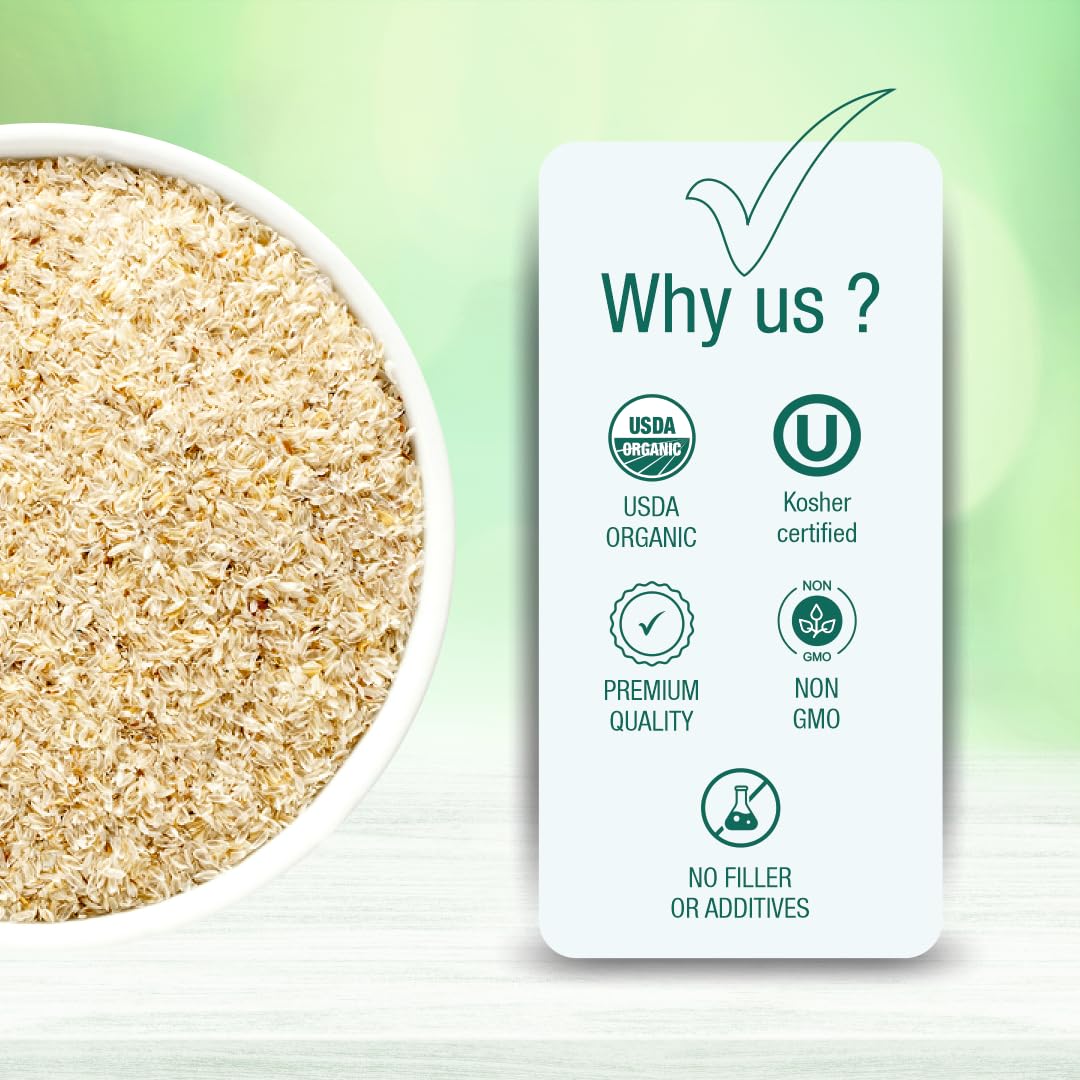 THE HOLLY TREE Organic Whole Psyllium Husk - 8 oz - Psyllium Husk Fiber for Digestive Health & Regularity - Vegan - Gluten-Free - Non-GMO - USDA Organic - Kosher - Whole Psyllium Husk Supplement