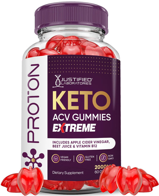 Proton Protein Keto ACV Gummies Extreme 2000MG Proton Keto Gummies Apple Cider Vinegar Formulated with Pomegranate Beet Juice Powder B12 Vegan Non GMO 60 Gummys