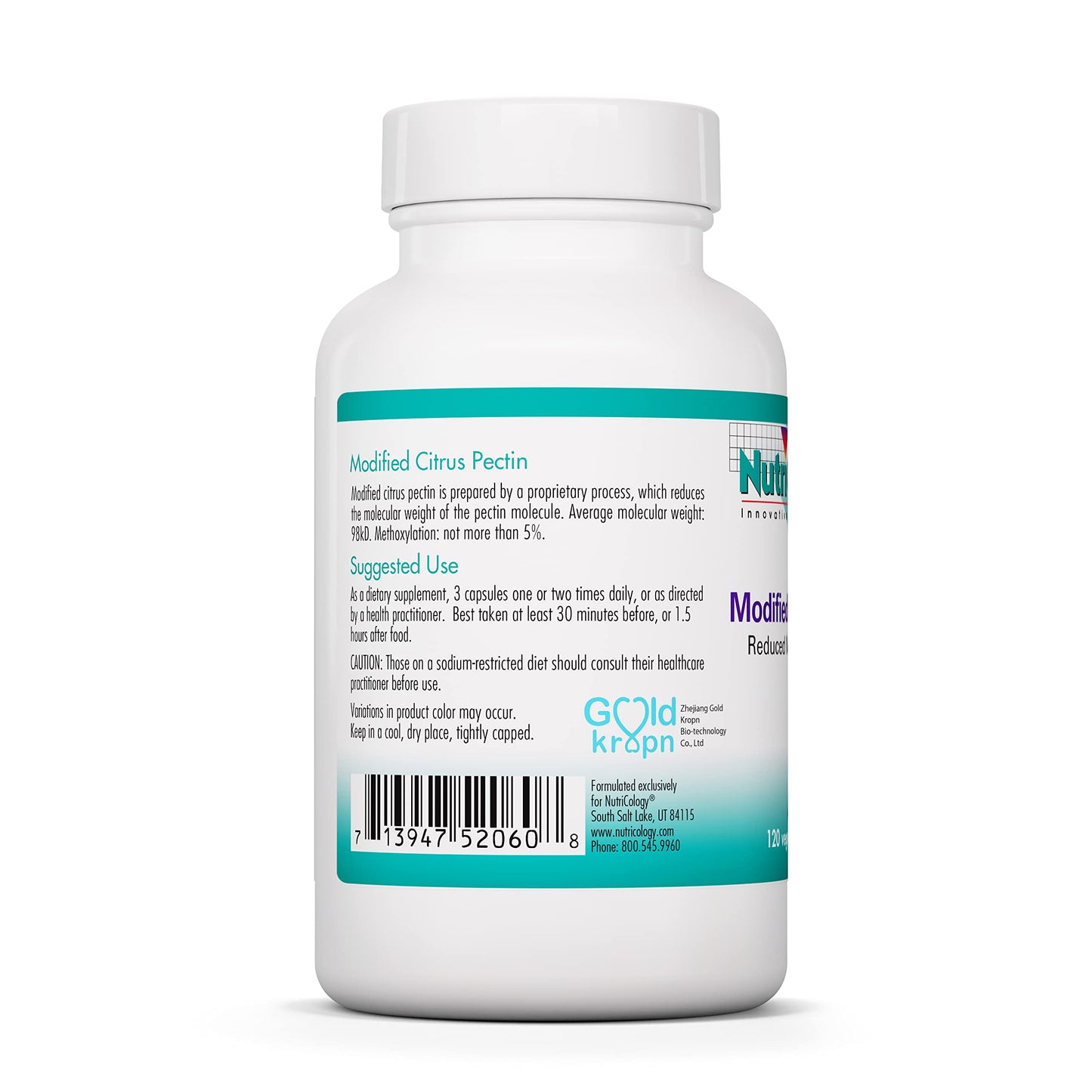NutriCology Modified Citrus Pectin Supplement for Gut Support - Modified Citrus Pectin Capsules for Men & Women, Hypoallergenic, Gluten Free, Reduced Molecular Weight - 120 Vegetarian Capsules