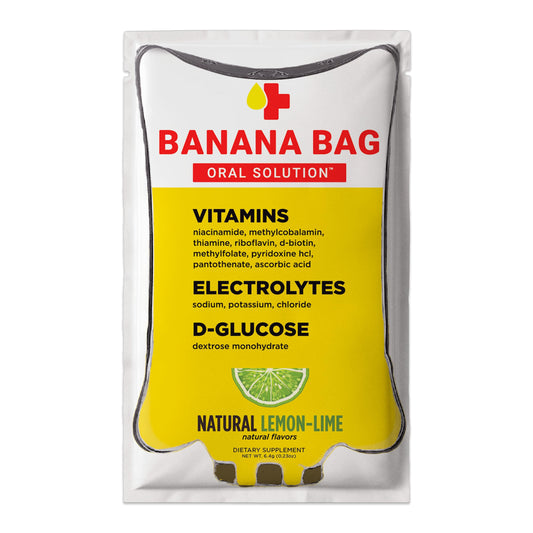 Banana Bag Oral Solution Packets - Natural Lemon Lime 30pk Pouch | A Refreshing Blend of Electrolytes, Vitamin C, and B-Complex for Daily Hydration and Energy | Perfect for Any Lifestyle.
