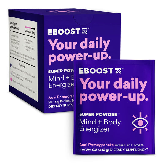 EBOOST Super Energy Powder Drink Mix, Non-GMO Electrolyte Supplement Loaded with Vitamins (Acai Pomegranate), 0.2 Ounce (Pack of 20)