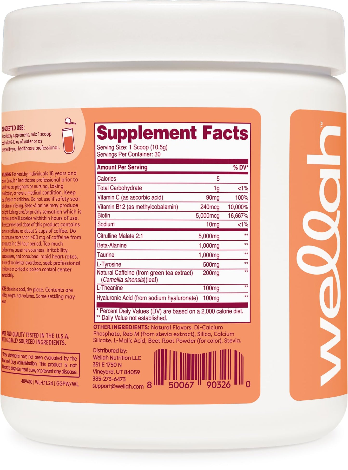 Wellah Get-Going Pre-Workout Drink Mix (Watermelon Lime Flavored, 30 Servings)