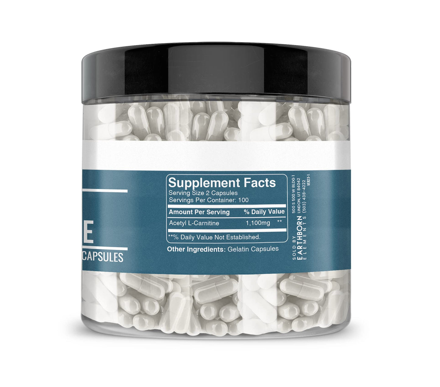 Earthborn Elements Acetyl L-Carnitine, 200 Capsules, Pure & Undiluted, No Additives