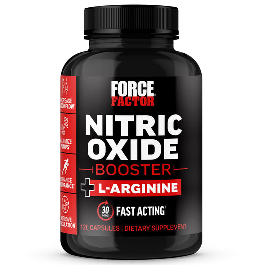 FORCE FACTOR Nitric Oxide Booster, Fast-Acting Formula with L-Arginine, Boosts Nitric Oxide Levels, Maximize Muscle Pumps, Enhance Endurance, Improve Circulation, 120 Capsules