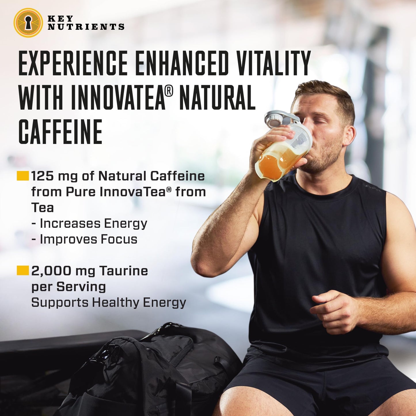 KEY NUTRIENTS Energy Drink Powder with Electrolytes No Sugar - Endurance & Energy Supplement - 125mg Natural Caffeine Powder, 2000mg Taurine, 5mg Zinc - Tropical Peach Mango Energy Powder Drink Mix