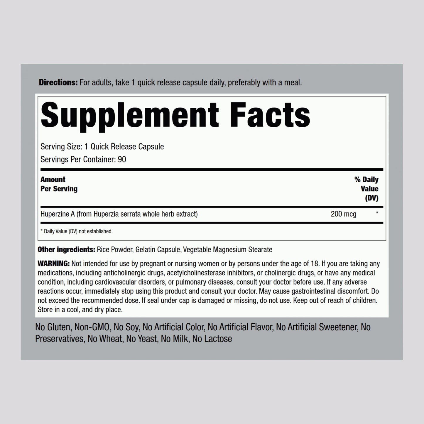 Piping Rock Huperzine A Supplement | 200mcg | 90 Capsules | Non-GMO, Gluten Free