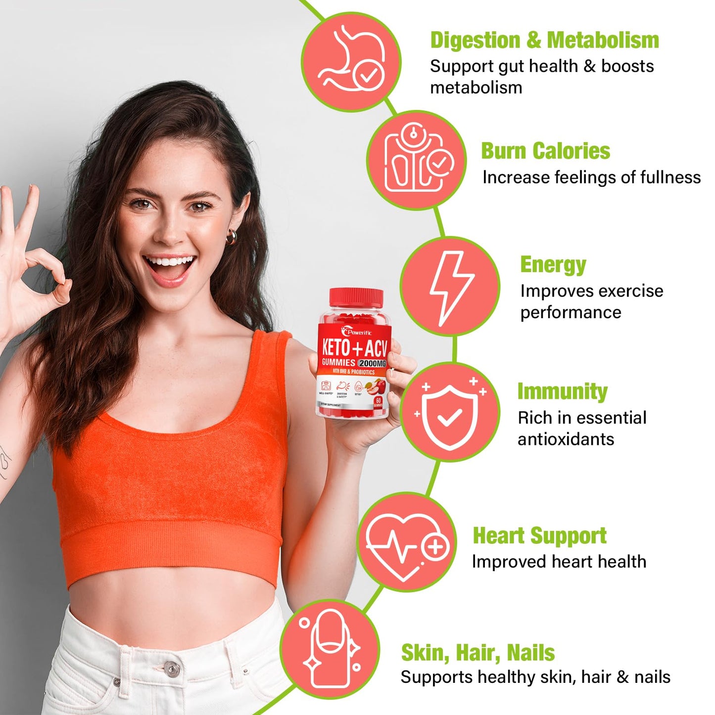 Keto ACV Gummies Apple Cider Vinegar Gummies Max Strength Advanced 2000mg ACV Gummies with Probiotics & Vitamin B12, for Digestion, Metabolism, Cleanse & Detox Diet, 60 Count