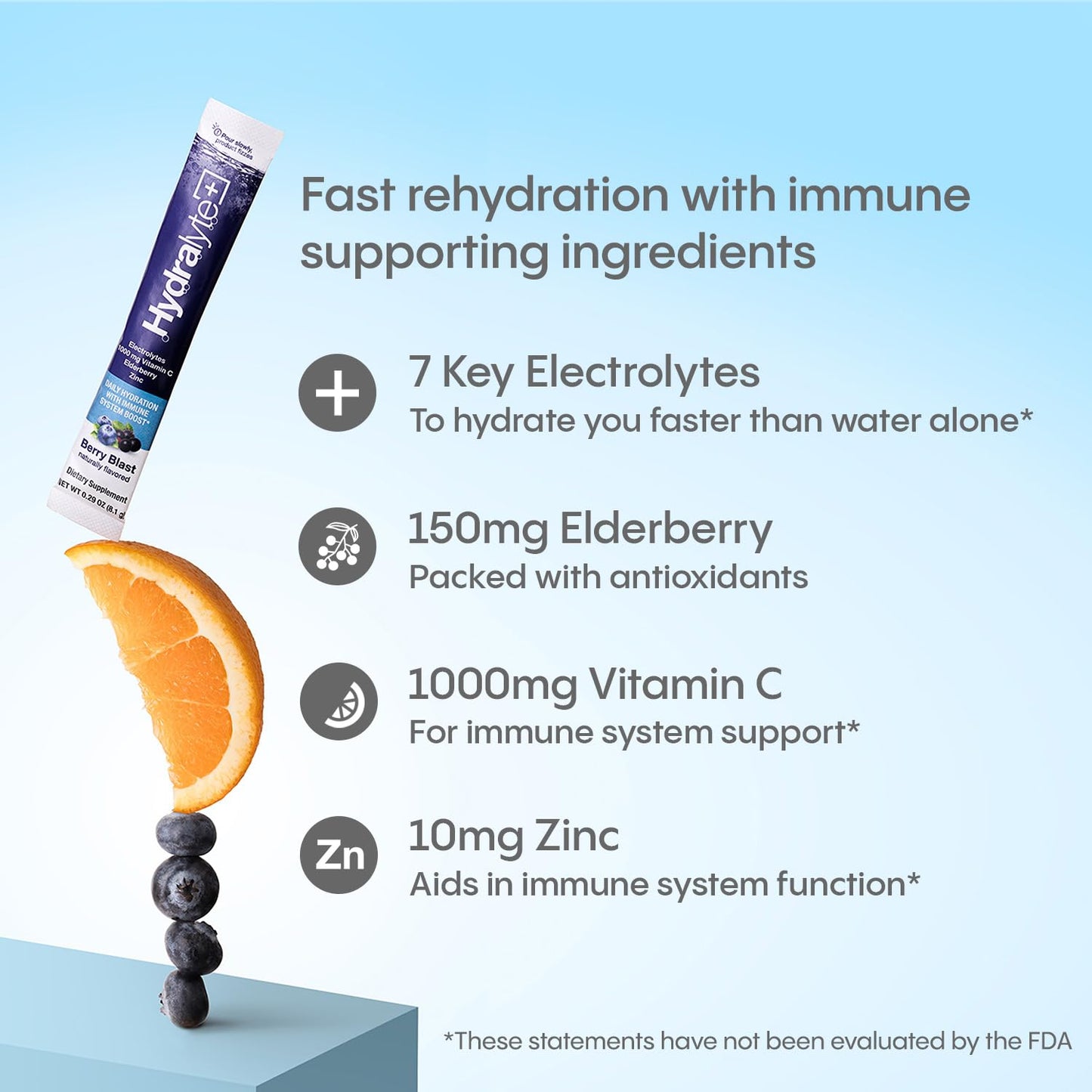 Hydralyte Electrolytes Plus Immunity, Elderberry - Low Sugar Rapid Rehydration Powder - Lightly Sparkling Electrolyte Powder Packets with 1,000mg Vitamin C and 300 mg Elderberry (8oz Serve, 20 Count)