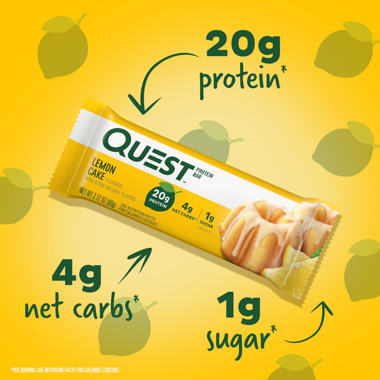 Quest Nutrition Lemon Cake Protein Bars, High Protein, Low Carb, Gluten Free, Keto Friendly, 4 Count