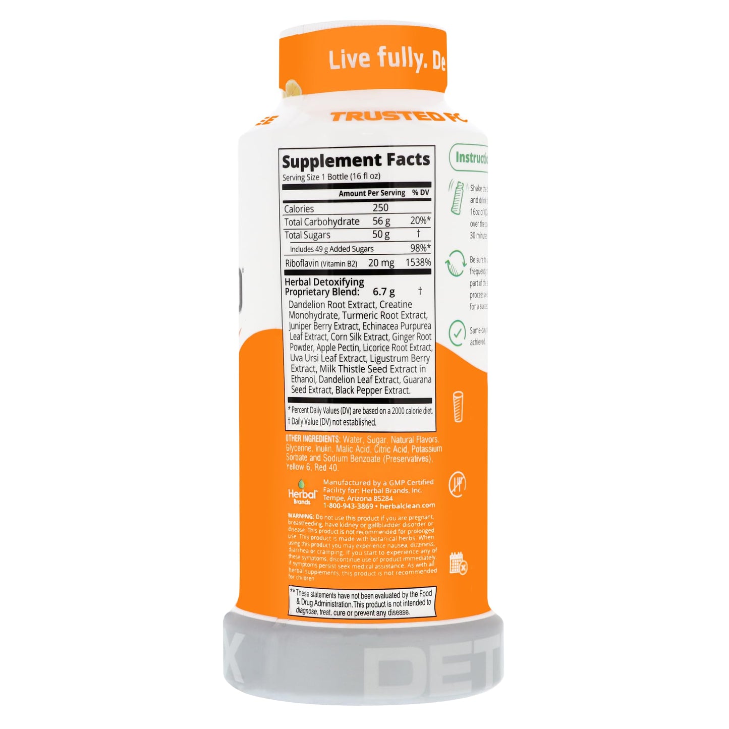 Herbal Clean - QCarbo16 Same-Day Detox Drink, Orange, (16 fl oz)