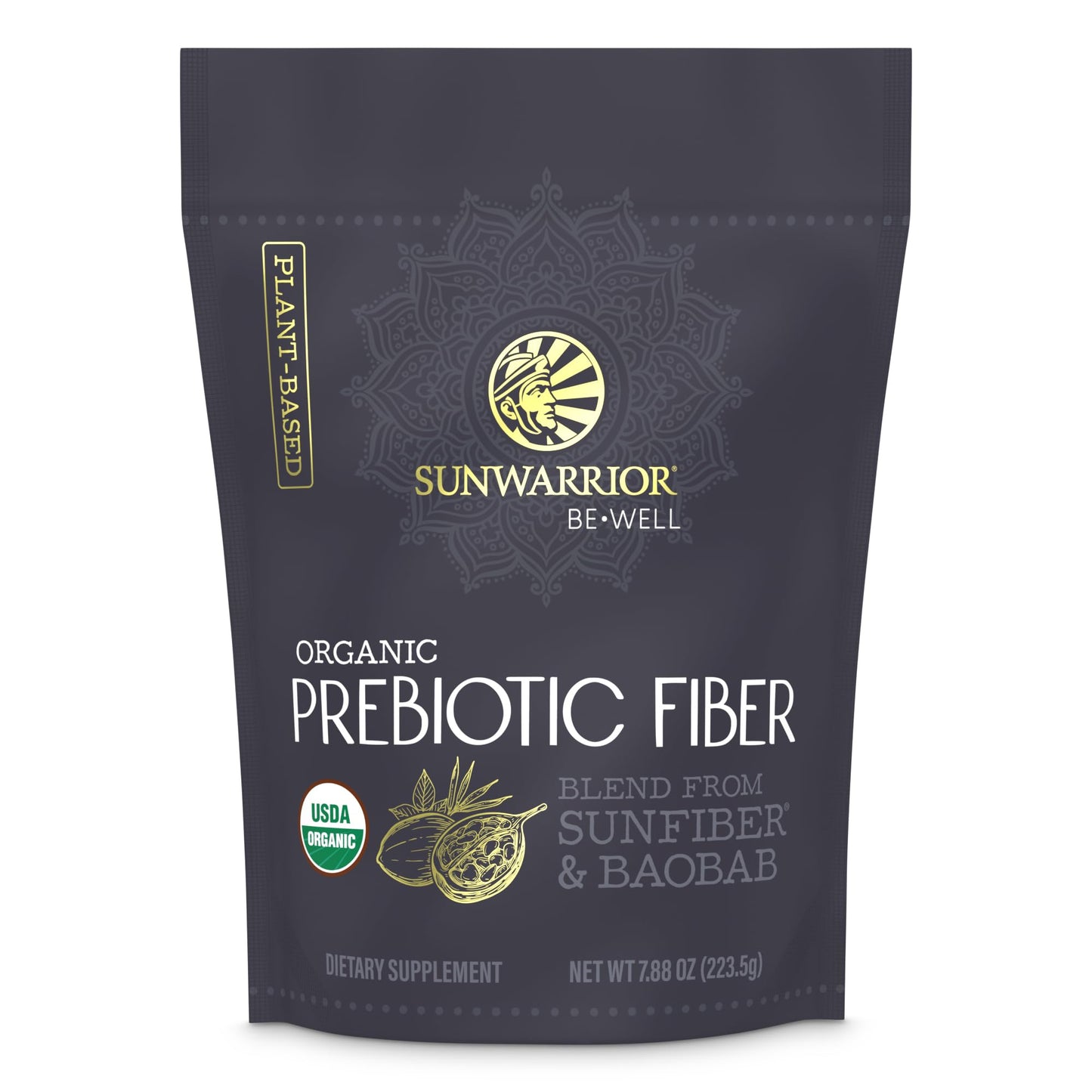 Sunwarrior Fiber Supplement Prebiotic Organic | Vegan Fiber Supplement Plant-Powered Gut Health Booster with Pure Ingredients for Digestive Harmony | Vegan & Non-GMO | 8oz Pouch (30 SRV) Be Well