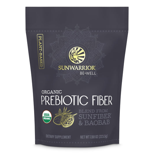 Sunwarrior Fiber Supplement Prebiotic Organic | Vegan Fiber Supplement Plant-Powered Gut Health Booster with Pure Ingredients for Digestive Harmony | Vegan & Non-GMO | 8oz Pouch (30 SRV) Be Well