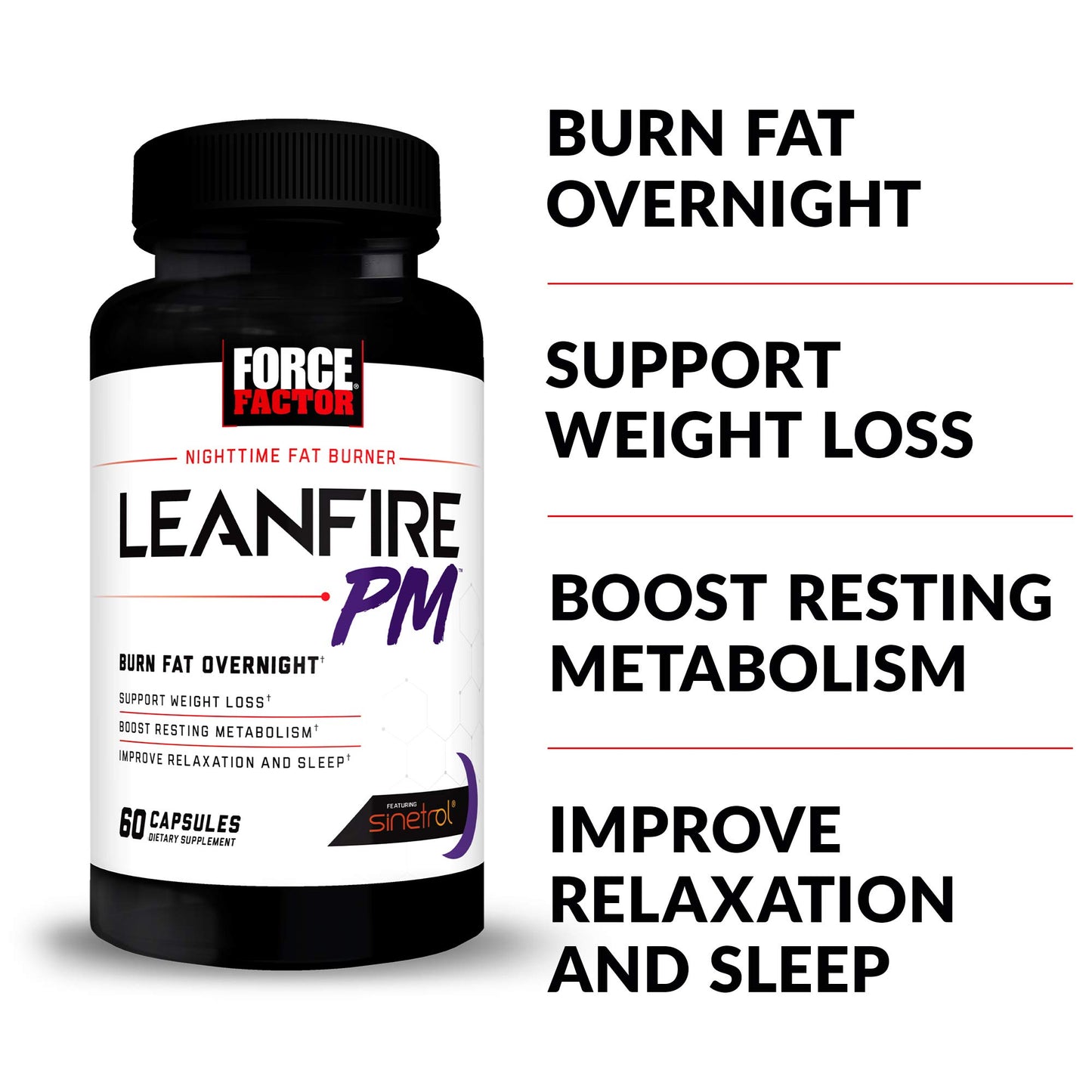 Force Factor LeanFire PM Weight Loss Pills for Women & Men, Fat Burner & Overnight Weight Loss Pills to Burn Fat, Boost Metabolism, Improve Sleep, Powerful Formula for Incredible Results, 60 Capsules