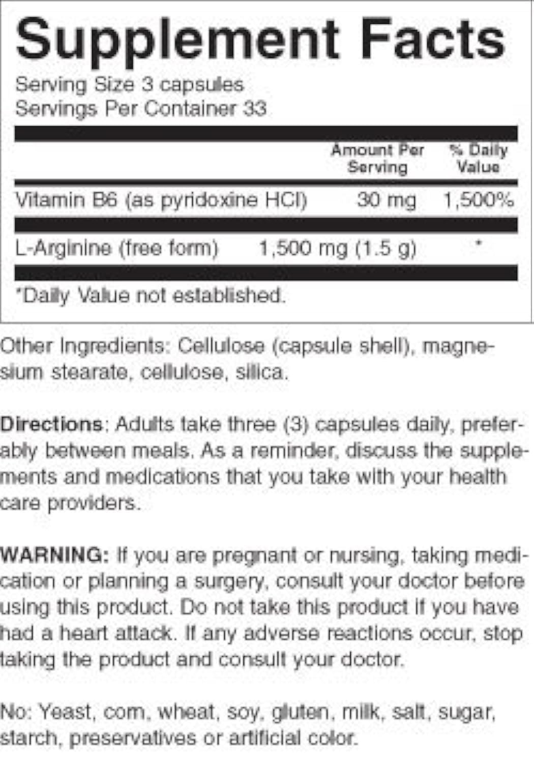 L-Arginine Caps 500mg 100 VegiCaps