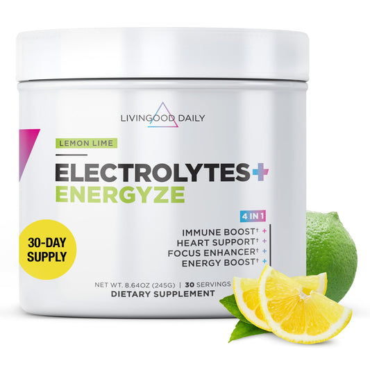 Livingood Daily Electrolytes Powder with Energyze (Lemon Lime) - No Sugar Electrolyte & Hydration Powder Drink to Replenish & Energize The Body - Keto, Vegan, & Sugar-Free Dietary Supplement