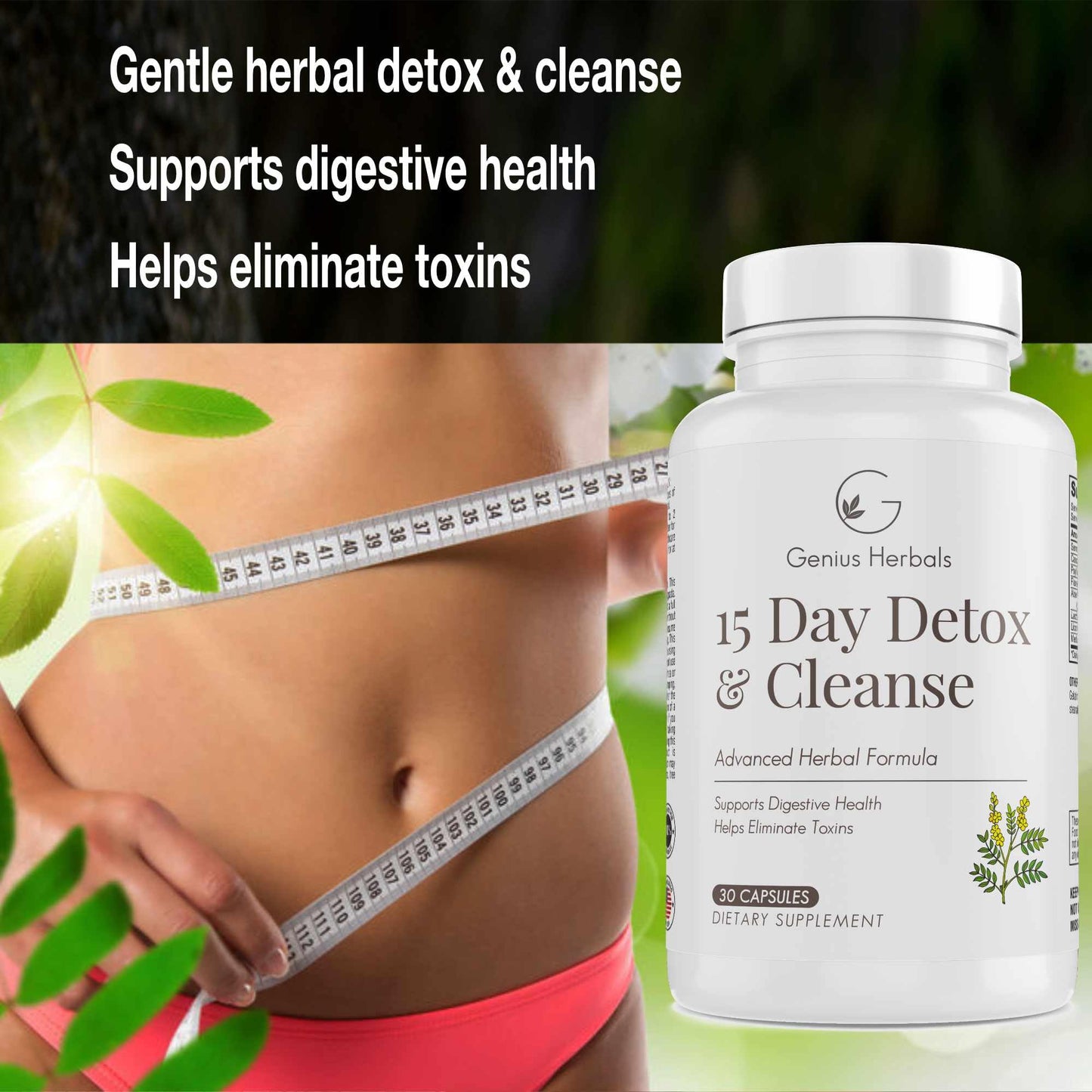 GENIUS HERBALS 15 Day Detox and Cleanse - Helps Eliminate Toxins, Supports Digestive Health