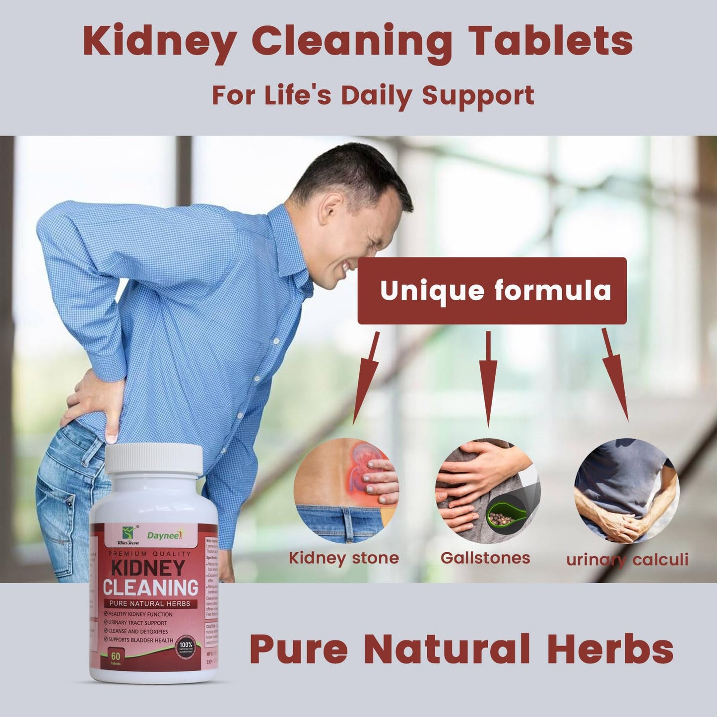 Wins Town Kidney Stone Cleaning Tablet, Kidney Restore and Kidney Health Supplement to Support Stone Breaker & Kidney Cleanse, 60 Tablets