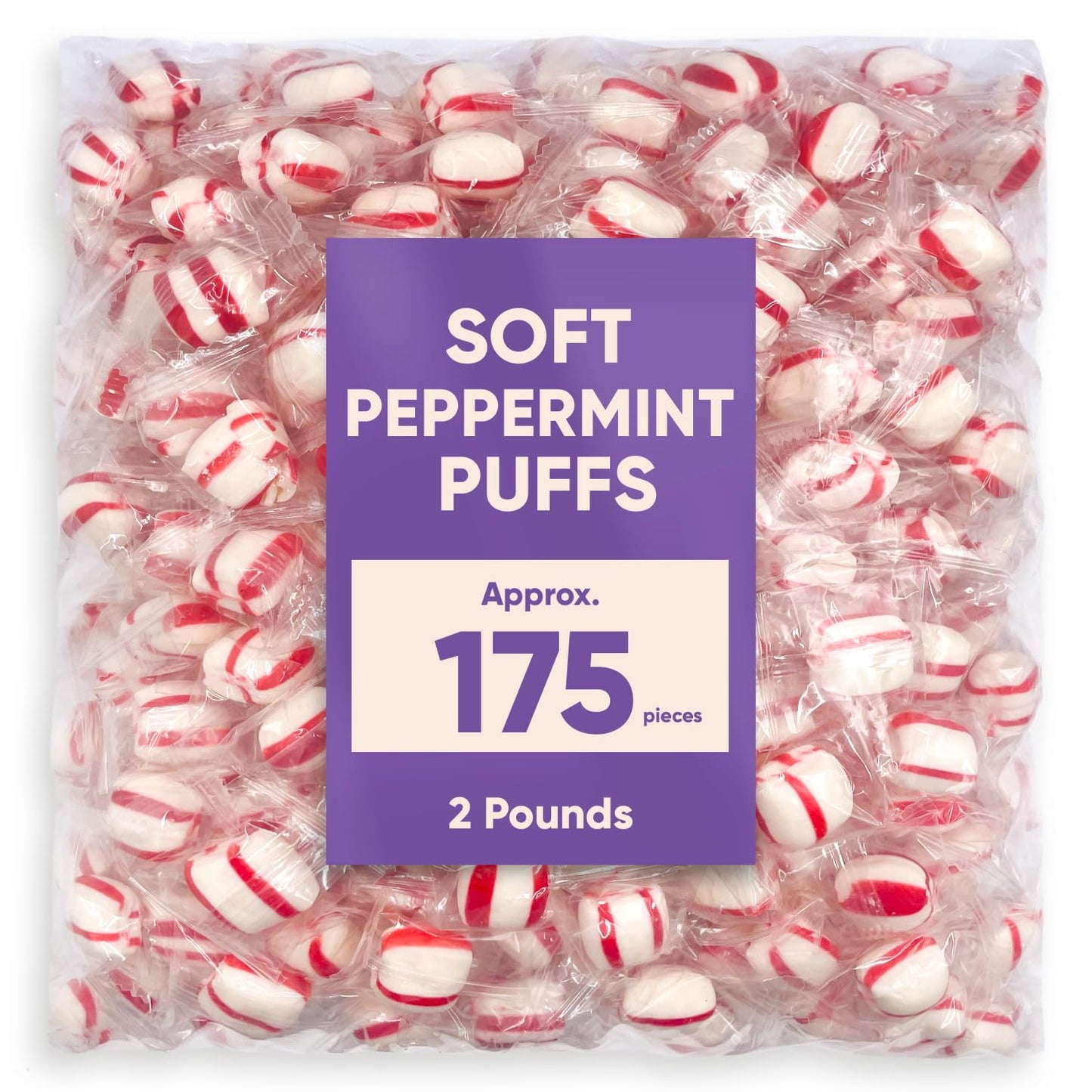 Soft Peppermint Candy Puff Christmas Mints  2 Pounds Approx 175 Pieces  Mints Individually Wrapped Christmas Candy