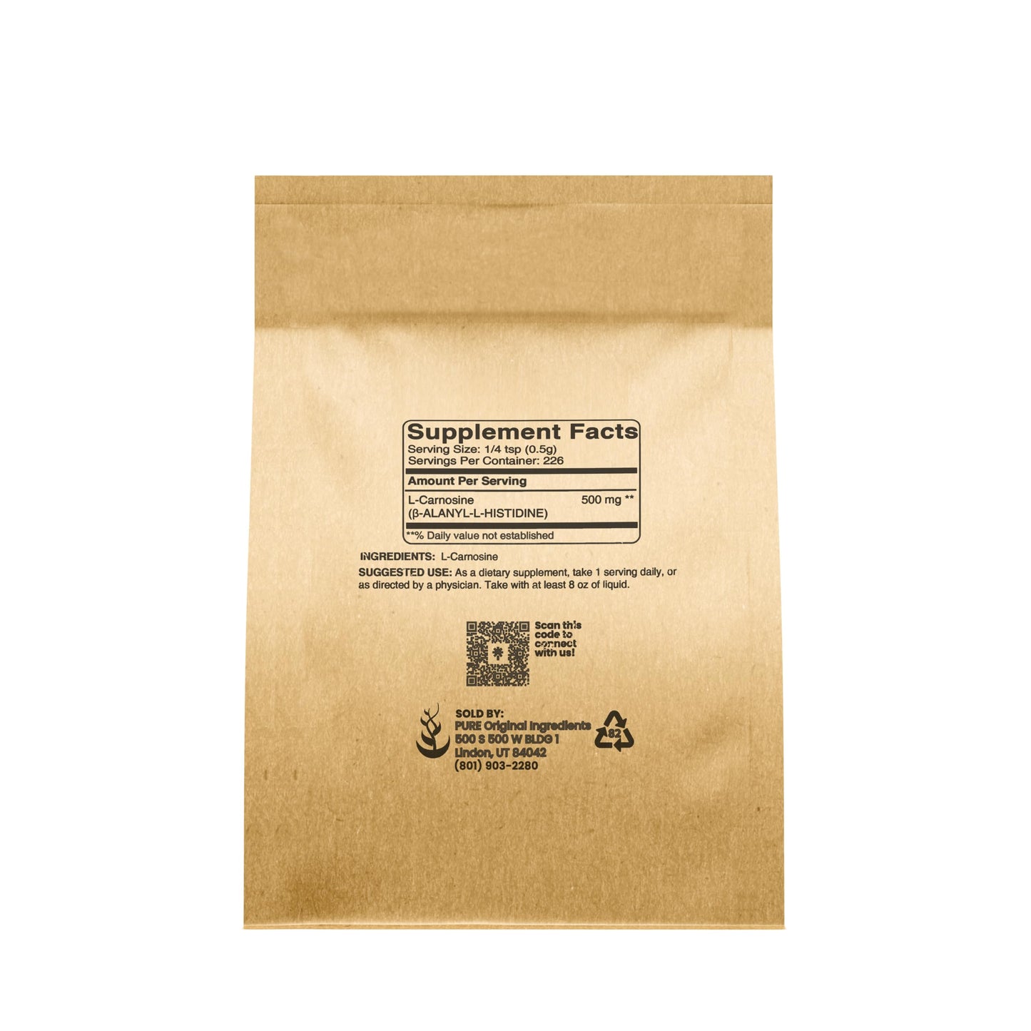 PURE ORIGINAL INGREDIENTS L-Carnosine Powder (4 oz), Dietary Supplement, Lab-Verified, No Additives or Fillers