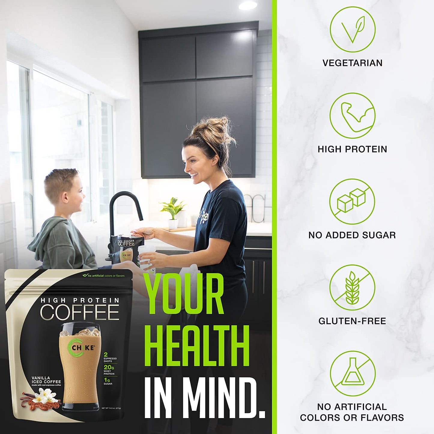 CHIKE Vanilla High Protein Iced Coffee, 20 G Protein, 2 Shots Espresso, 1 G Sugar, Keto Friendly and Gluten Free, 12 Single Serve Packets