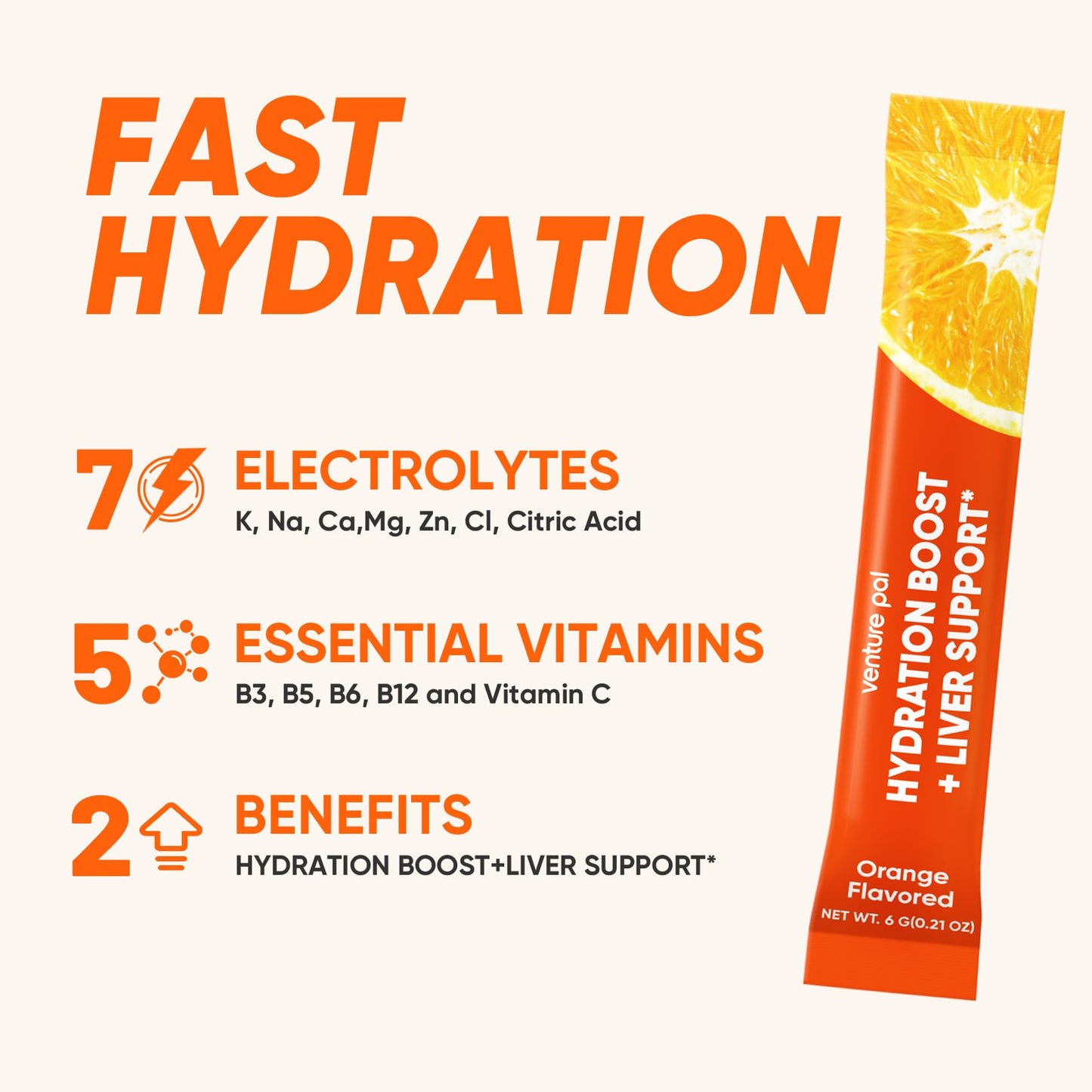 Venture Pal Sugar-Free Hydration Boost + Liver Support - Liquid Daily IV Hydration Packets | Electrolytes Drink Mix with 7 Electrolytes & 5 Vitamins, Milk Thistle | Keto Friendly | Vegan, 12 Sticks