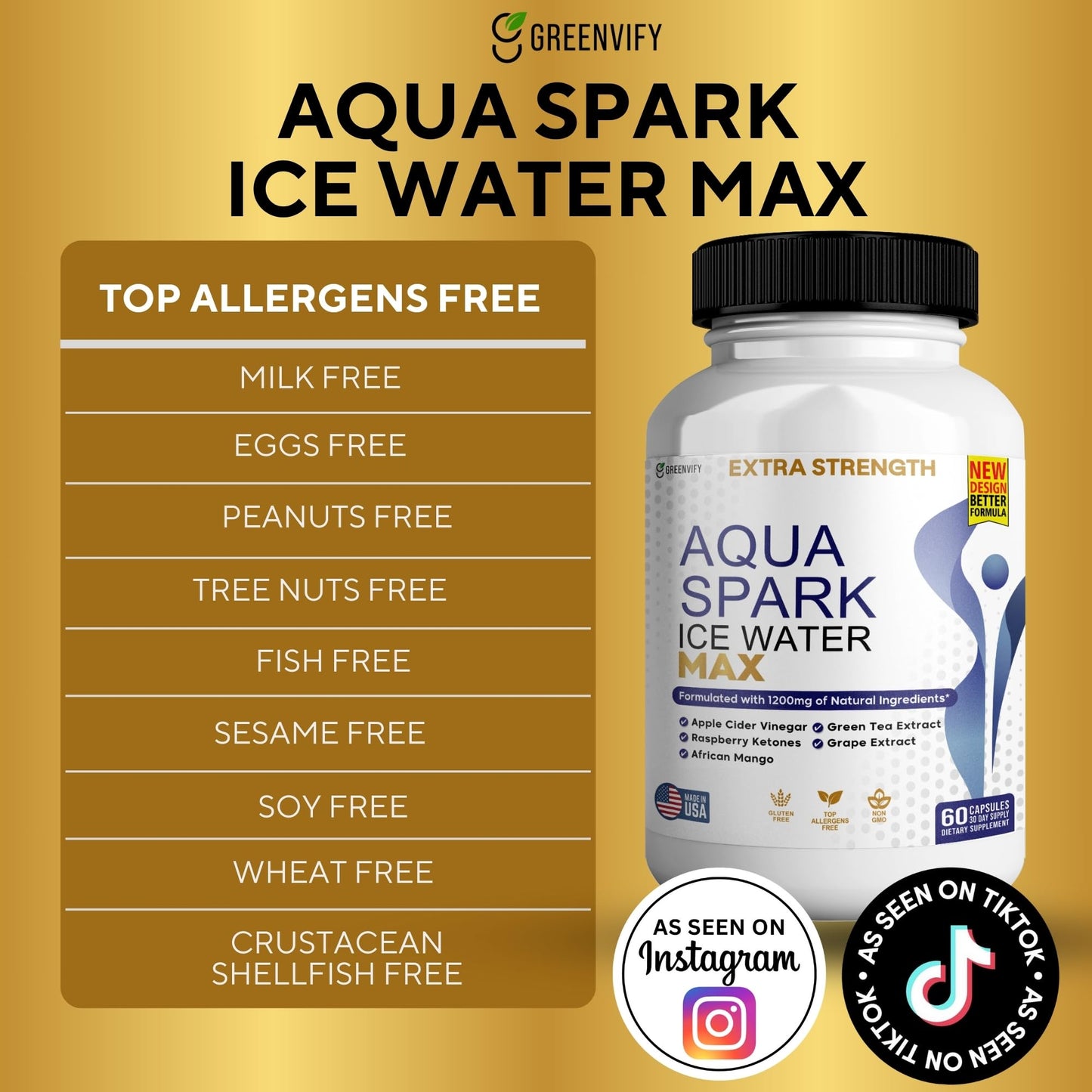 GREENVIFY Aqua Spark Ice Water Max, Extra Strength Weight Management Supplement, 60 Capsules, with Raspberry Ketones and Green Tea Extract (2)
