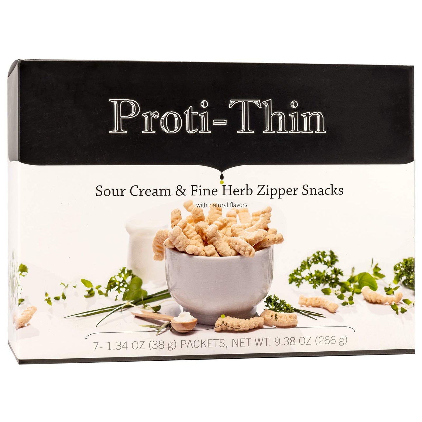 Proti-Thin High Protein Sour Cream & Fine Herb Zipper Snacks, 15g Protein, Low Calorie, Low Fat, Low Sugar, No Gluten Ingredients, Aspartame Free, Ideal Protein Compatible, 7 Count Box