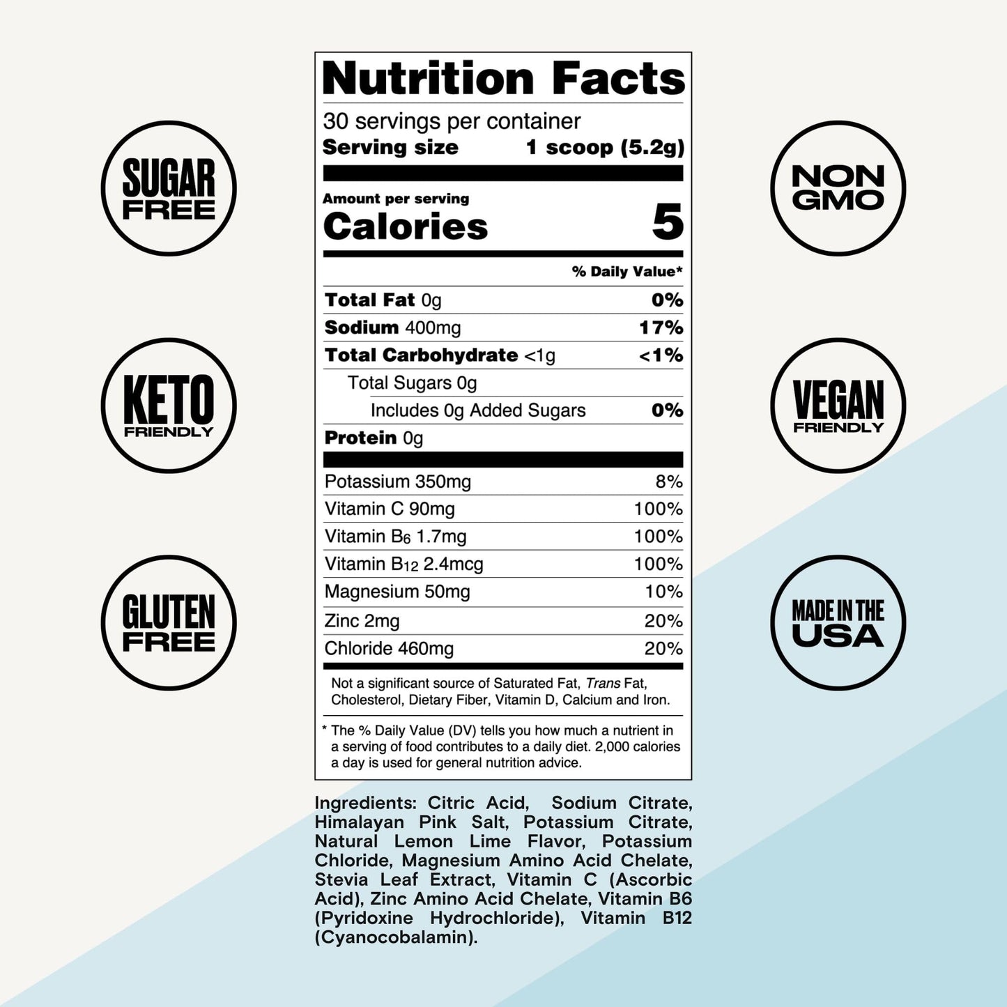UPPERMOST Hydrate Hydration Keto Electrolytes Powder No Sugar Drink Mix - Naturally flavored & sweetened - with Vitamin C, B6, B12 & Zinc - 30 Servings (Lemon Lime)
