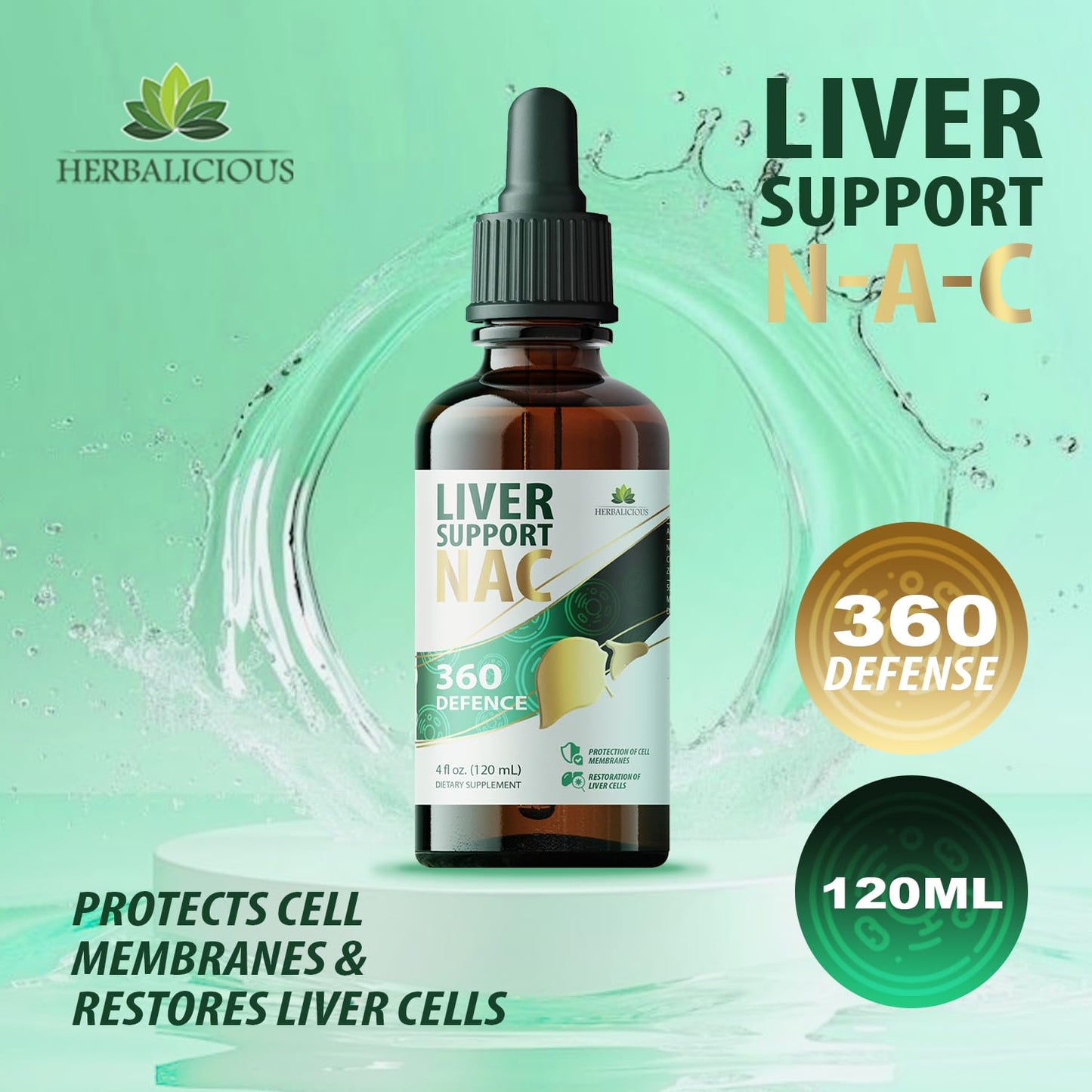 Liver Support NAC 360 Defence - Liquid Formula with NAC, Milk Thistle, Dandelion Root, Chicory, Turmeric, Chanca Piedra, Beet Root, and Zinc - Promotes Liver Detox and Cellular Health - 4 fl oz