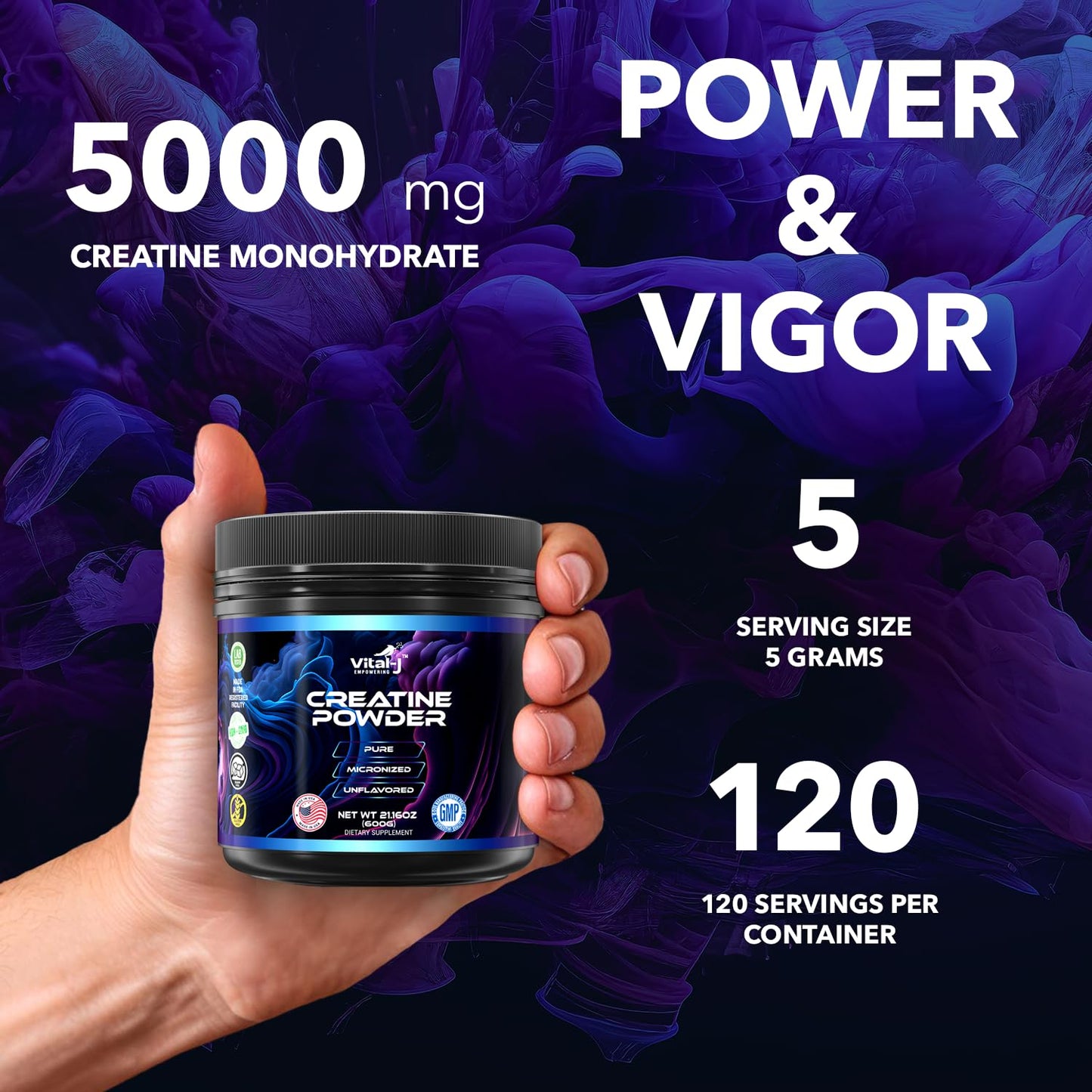 120 Servings Pure Micronized Creatine Monohydrate Powder, Amino Acid Powder - Support Muscles, Cellular Energy and Cognitive Function - Gluten-Free, Unisex, Keto 21.16 Oz