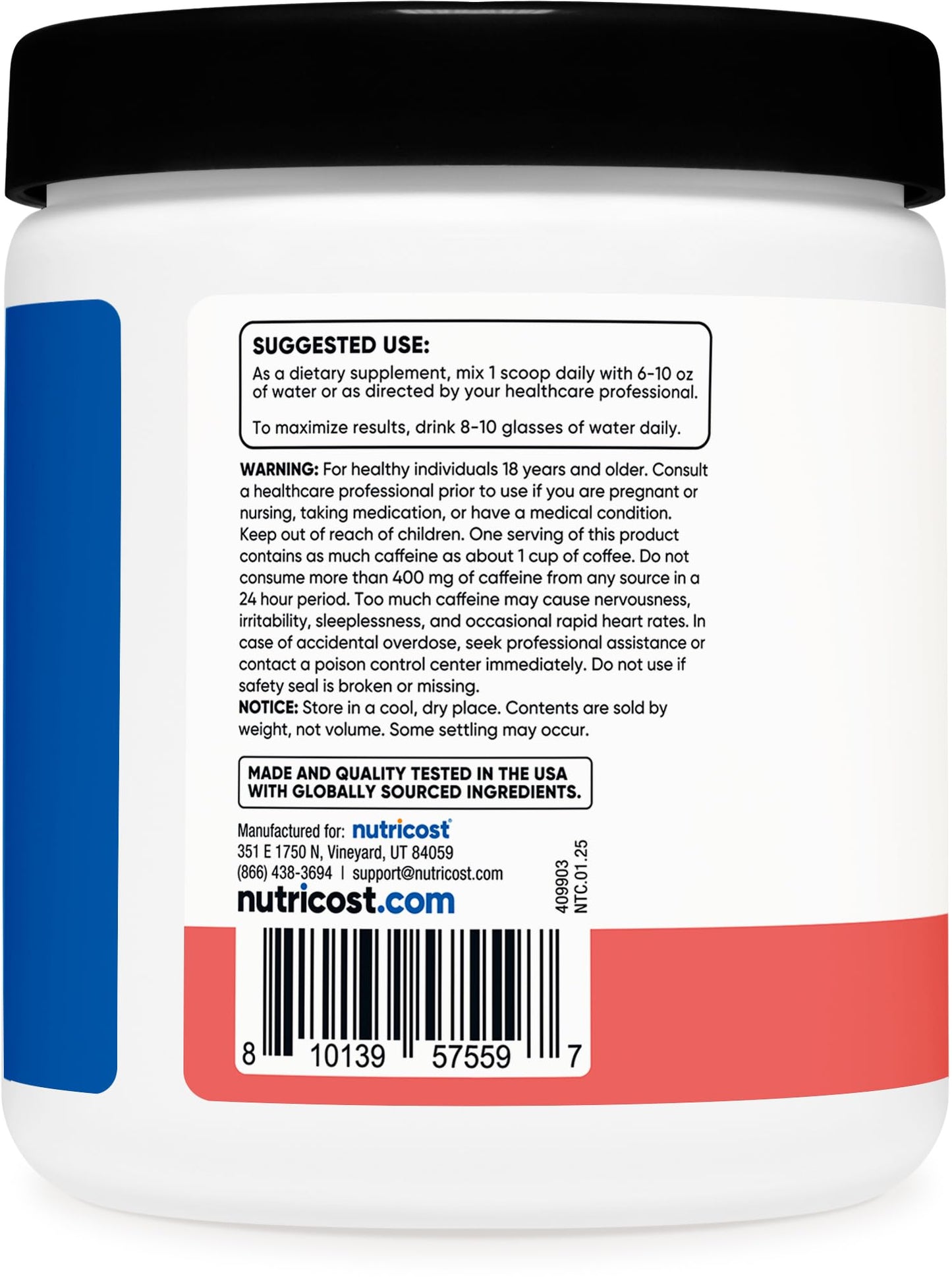 Nutricost Creatine + Energy 30 Servings (Watermelon Flavored) - 5,000mg Creatine Monohydrate + 350mg Energy Complex Per Serving