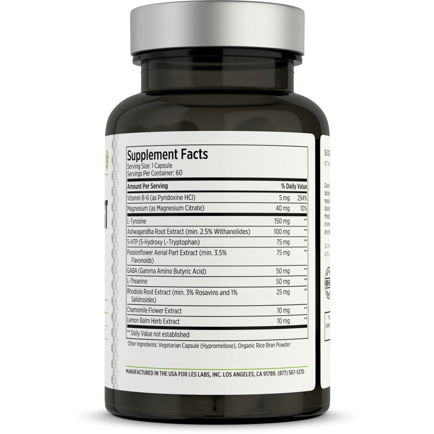 LES Labs Mood Boost - Stress Relief, Mood Support, Deep Relaxation & Better Sleep - 5-HTP, Ashwagandha, Rhodiola Rosea, Magnesium, L-Theanine & GABA - Non-GMO Supplement - 60 Capsules
