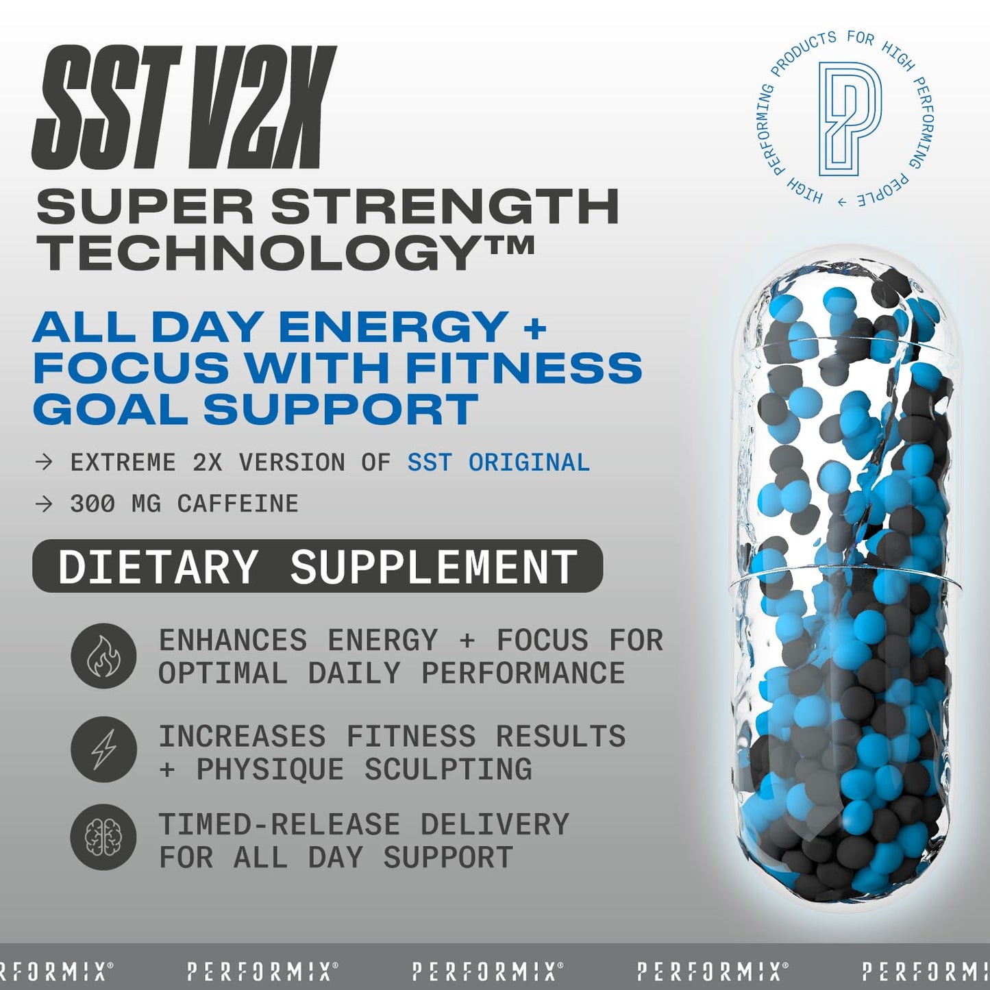 PERFORMIX SST V2X Super Strength Technology - Multi-Phase Suspension Timed-Release Energy, Mental Focus, Pre-Workout Supplement for Men & Women, 60 Capsules