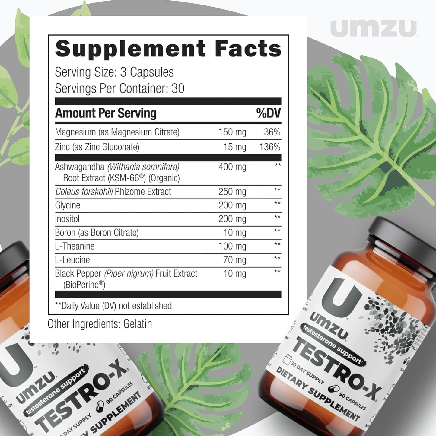 UMZU Testro-X Testosterone Supplement for Men | Support Energy, Strength, Stamina & Healthy T Levels (30 Day Supply | 90 Capsules)