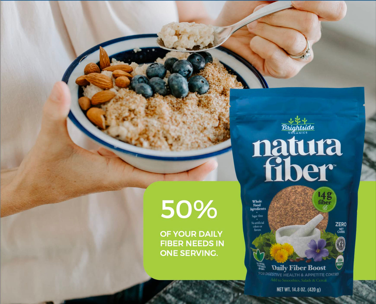 Natura Fiber, All-Natural Organic Fiber Powder Supplement, Plant-Based Whole Food Ingredients, No Artificial Colors or Flavors