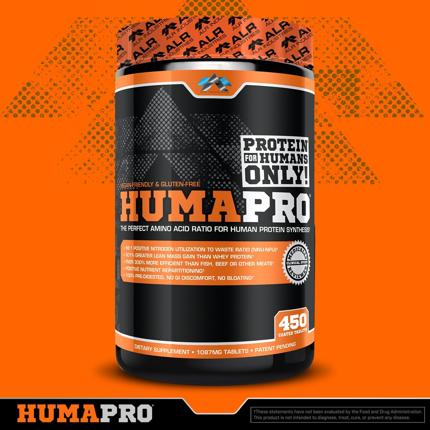 ALR Industries Humapro Tablets | Amino Acids Protein Matrix for Humans | 99% Utilization for Lean Muscle | Vegan, Gluten Free | 450 Tablets / 90 Servings