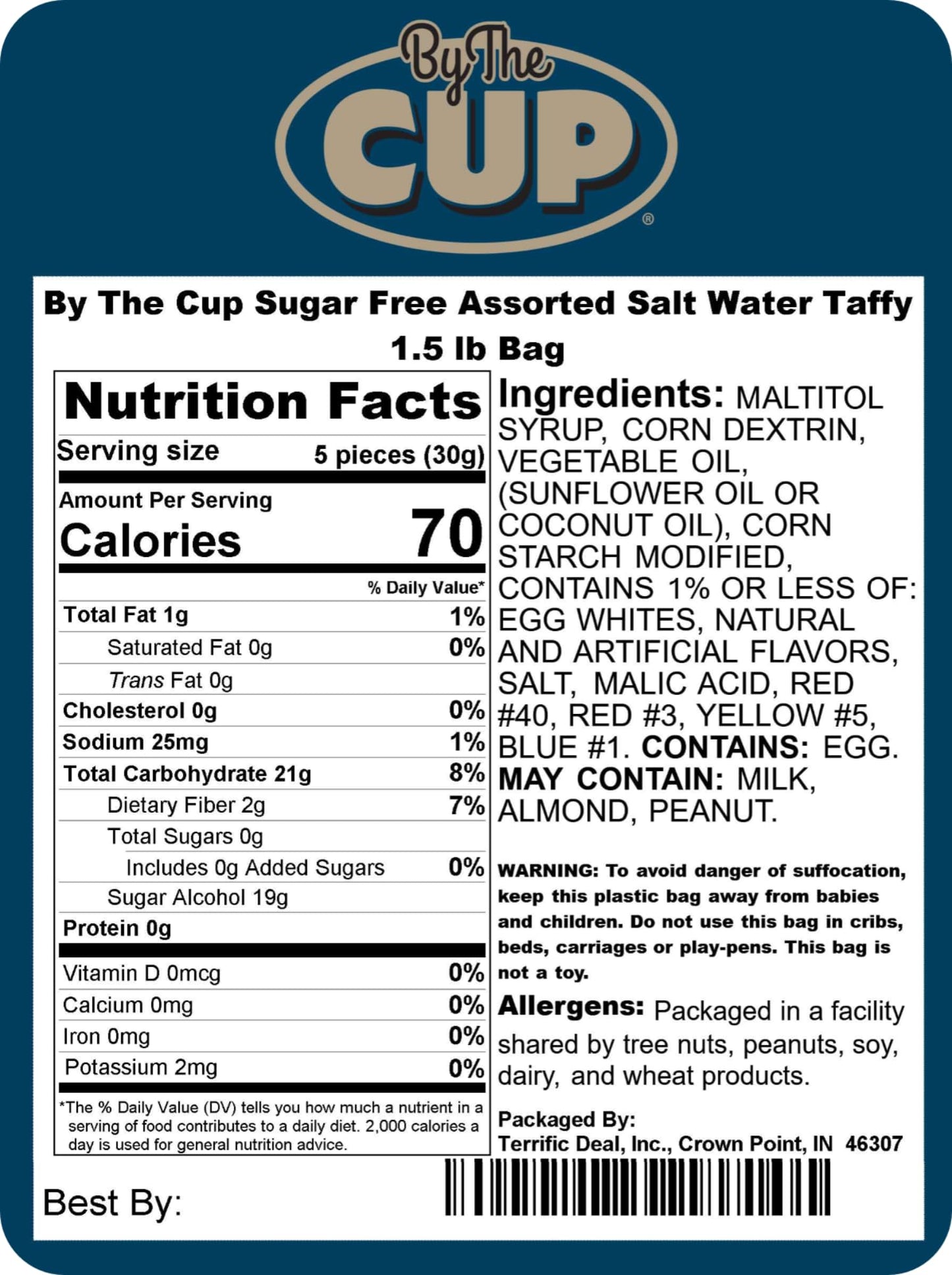 By The Cup Sugar Free Assorted Salt Water Taffy 15 lb Bag