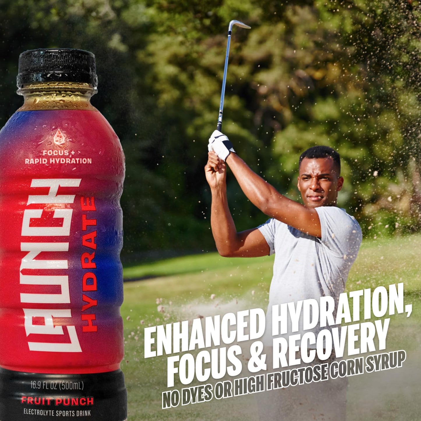 Launch Hydrate Sports Drink - 12 Pack - Real Cane Sugar 3x Electrolytes, All- Natural Hydration with Cognizin for Mental Focus, Real Fruit & Vegetable Juice, No Artificial Dyes - Fruit Punch Flavor