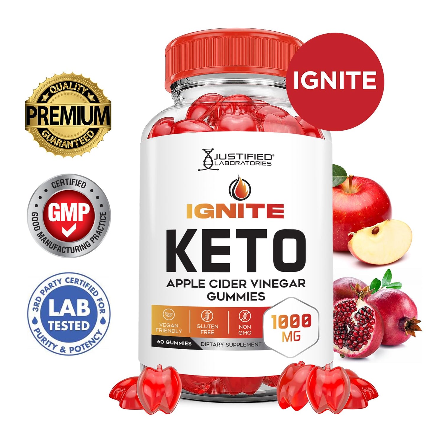 (2 Pack) Ignite Keto ACV Gummies Advanced 1000MG Ignite Keto Gummies Formula Apple Cider Vinegar Formulated with Pomegranate Beet Juice Powder B12 Vegan Non GMO 120 Gummys