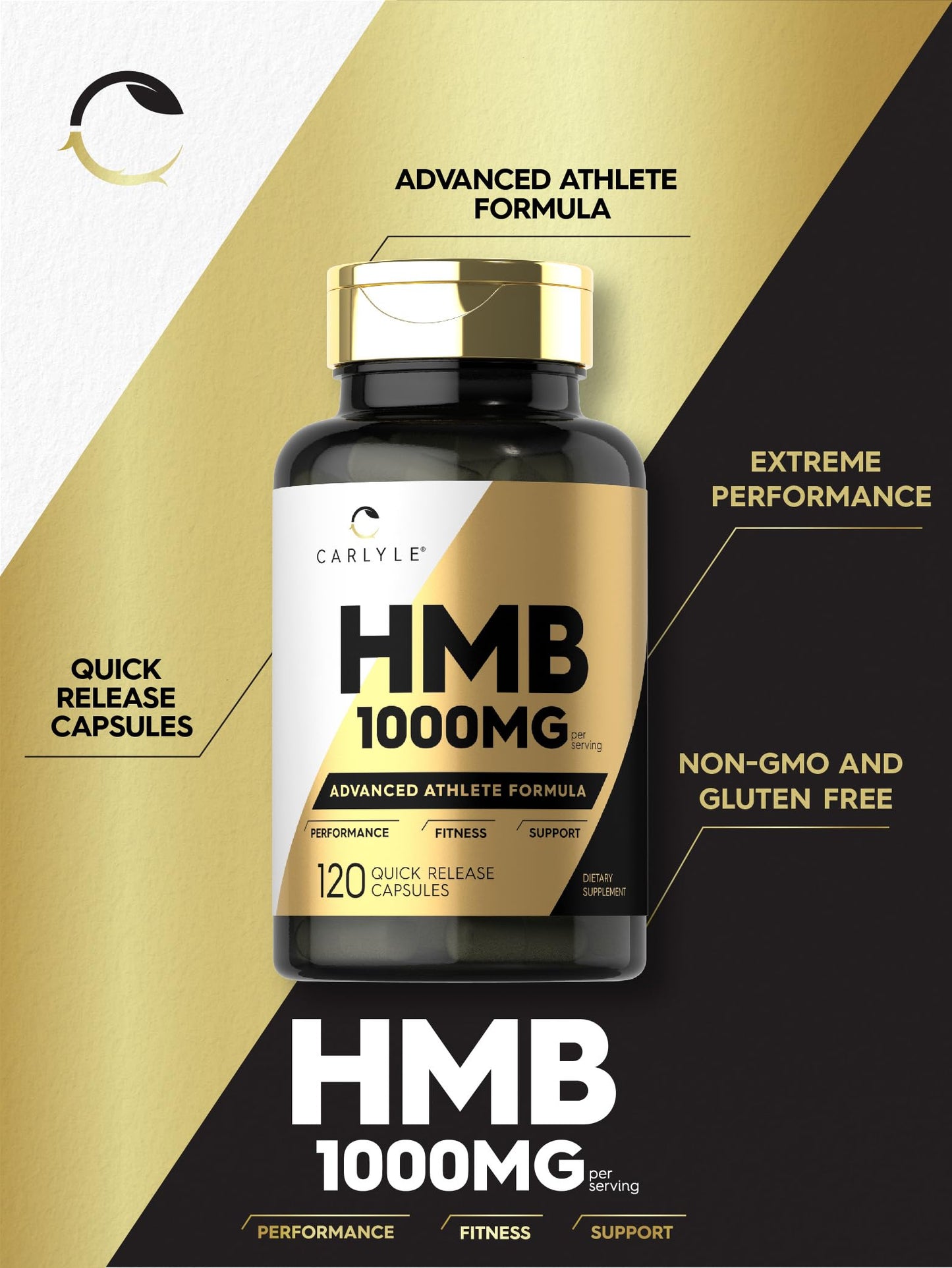 Carlyle HMB Supplement for Men & Women | 1000 mg | 120 Capsules | Advanced Athlete Formula | Non-GMO and Gluten Free