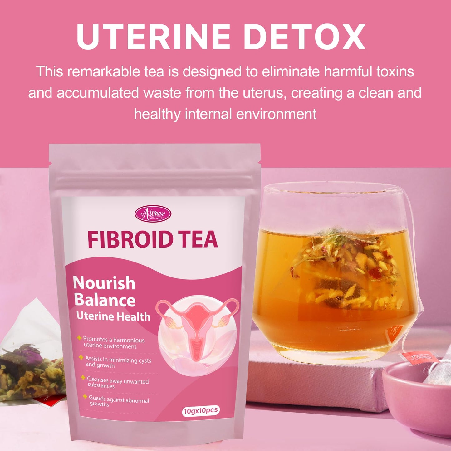 Auranic Fibroid Tea to Shrink Ovarian Cysts, Natural Remedy for Women Get Pregnant Fast, Womb Detox & Uterus Cleanse, Regulate Menstural Cycle, Female Fertility Hormone Balance Herbal Tea