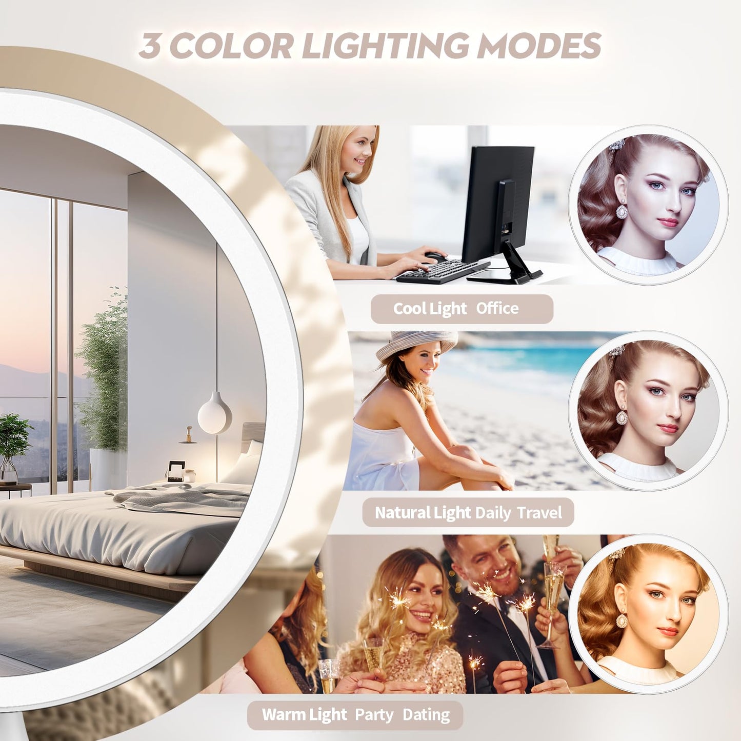 METUEGO 10 Inch Lighted Makeup Mirror with 7X Magnification,3 Colors & 10 Brightness Levels, Rechargeable Vanity Mirror with 5000mAh Battery, Anti-Glare,Gift Box (White)