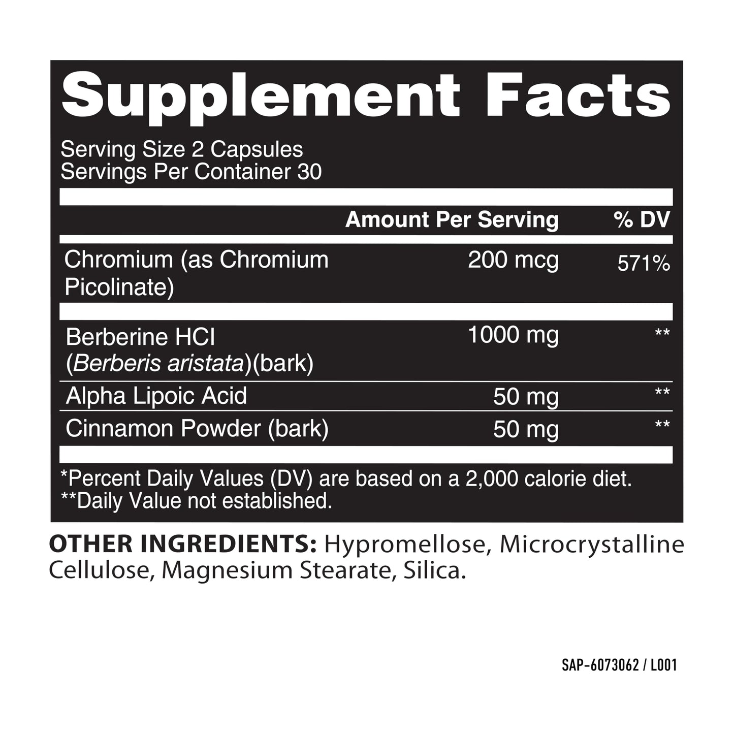 Healthy Delights Nature Fuel Berberine Capsules, Berberine Supplement, with Berberine HCl, Chromium Picolinate, Alpha Lipoic Acid, and Cinnamon Bark, 60 Count, 30 Servings