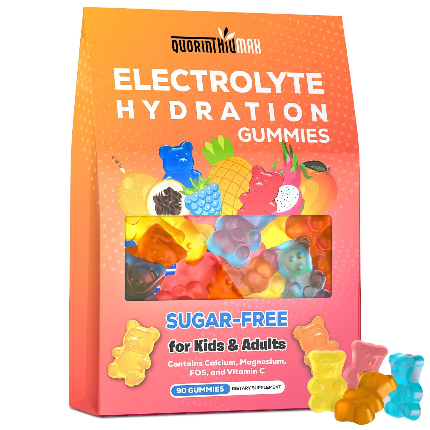 Electrolyte Gummies Sugar Free | Electrolyte Hydration Energy Gummies for Running & Sports - Energy Chews with Calcium & Vitamin C for Kids & Adults, Multiple Mixed Flavors, Gluten-Free, 90 Count