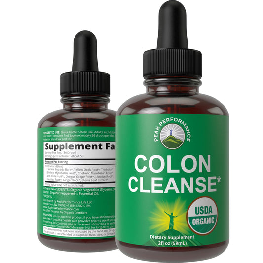 USDA Organic Colon Cleanse Liquid Drops. Vegan, Kosher Colon Cleanser & Detox Supplement with 10+ Super Gentle Organic Herbal Ingredients Including Cascara Sagrada Bark and Yellow Dock Root