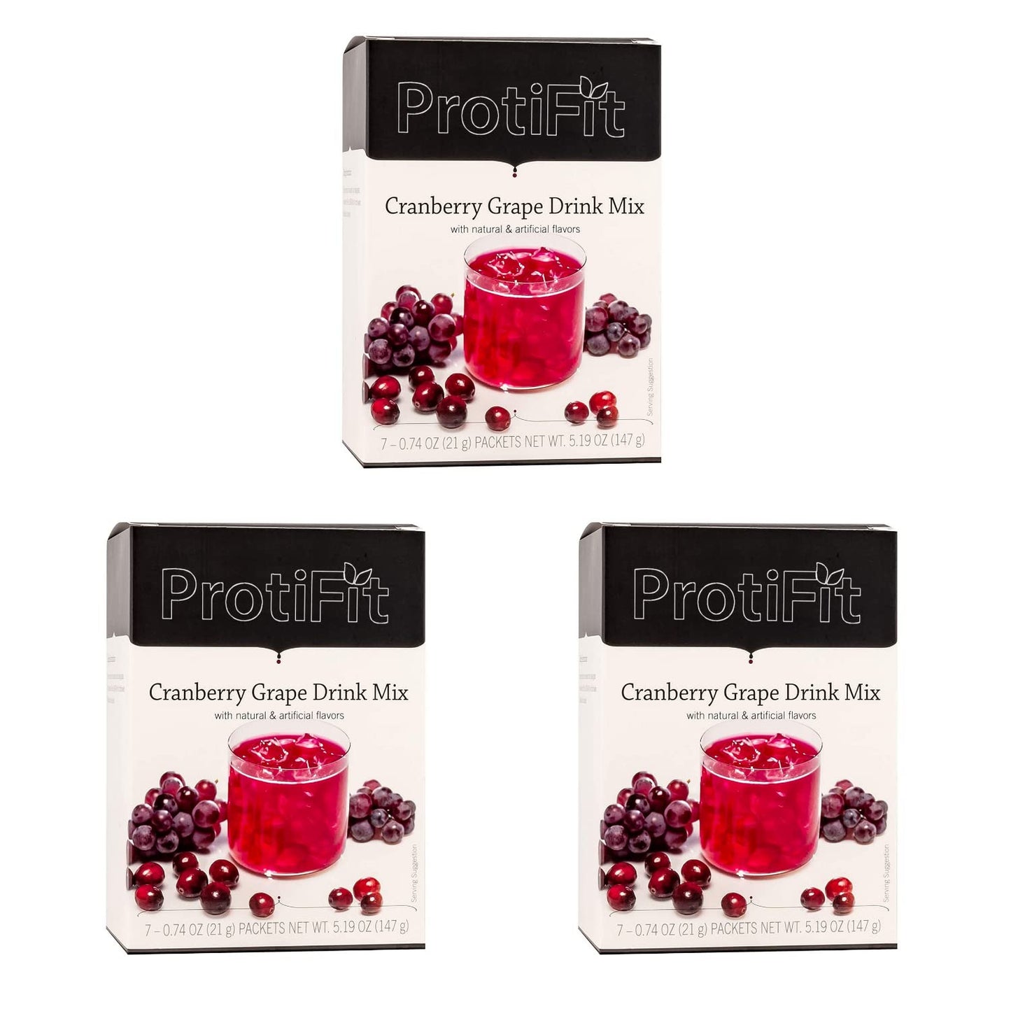 PROTIFIT - High Protein Cranberry Grape Fruit Drink 3 Pack, 15g Protein, Low Calorie, Sugar Free, Ideal Protein Compatible, 7 Servings Per Box, (3 Pack)