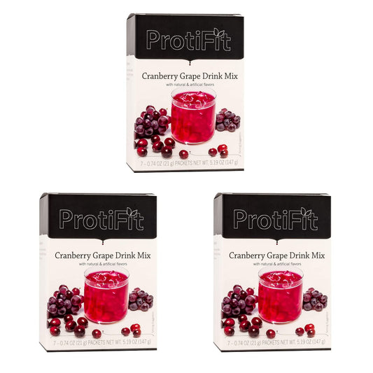 PROTIFIT - High Protein Cranberry Grape Fruit Drink 3 Pack, 15g Protein, Low Calorie, Sugar Free, Ideal Protein Compatible, 7 Servings Per Box, (3 Pack)