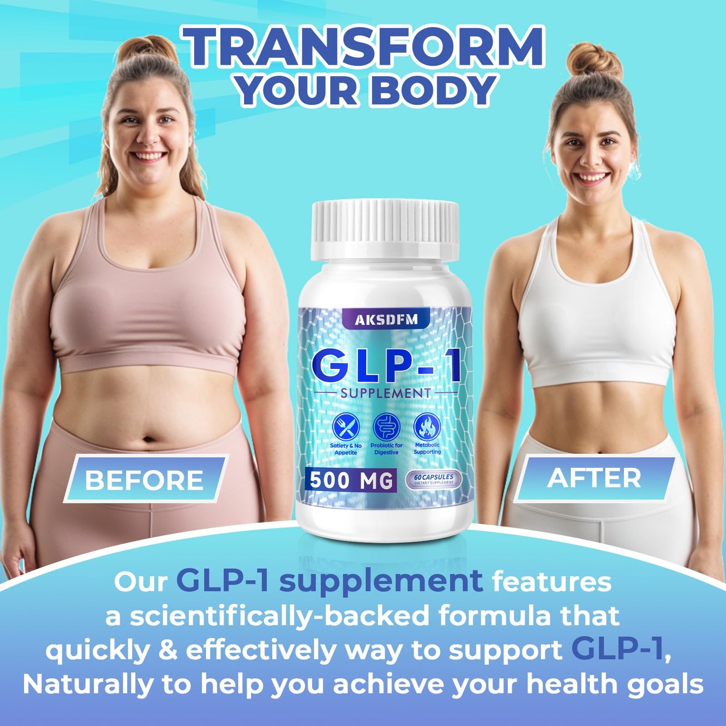 AKSDFM GLP-1 Supplement, GLP Activate Natural Formula, GLP 1 Support for Gut, Digestion, Energy, GLP-1 Levels & Overall Health - 60 Capsules